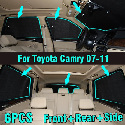 6 x Front/Side/Rear Window Sunshade for Toyota Camry (2007–2011)