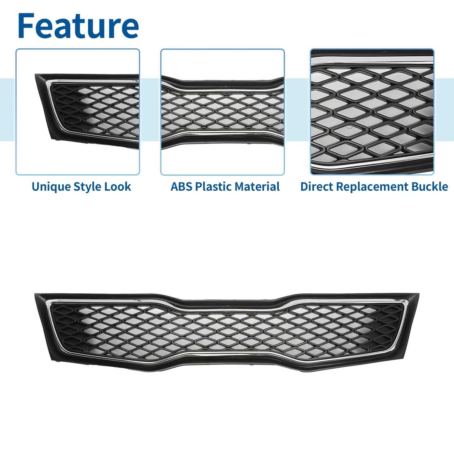 Front Upper Bumper Grille for Kia Optima (2011-2013) Black Chrome Silver Tone