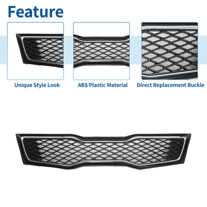 Front Upper Bumper Grille for Kia Optima (2011-2013) Black Chrome Silver Tone
