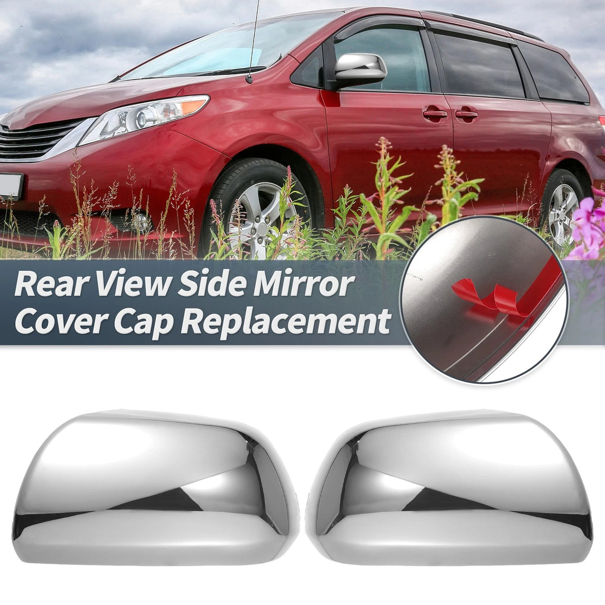 Pair Rearview Mirror Cover Overlay Chrome Plated for Toyota Sienna (2011–2020)