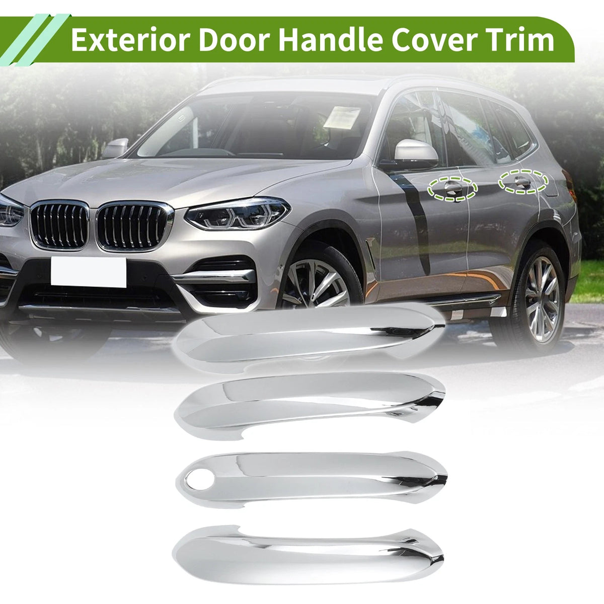 Exterior Door Handle Cover Trim for BMW X3 (2018-2022) Silver Tone