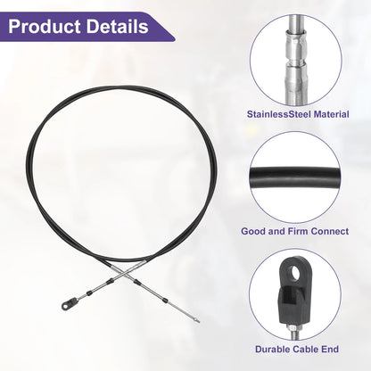 Throttle Control Cable 10FT Black with Fastening Head for Marine Boat