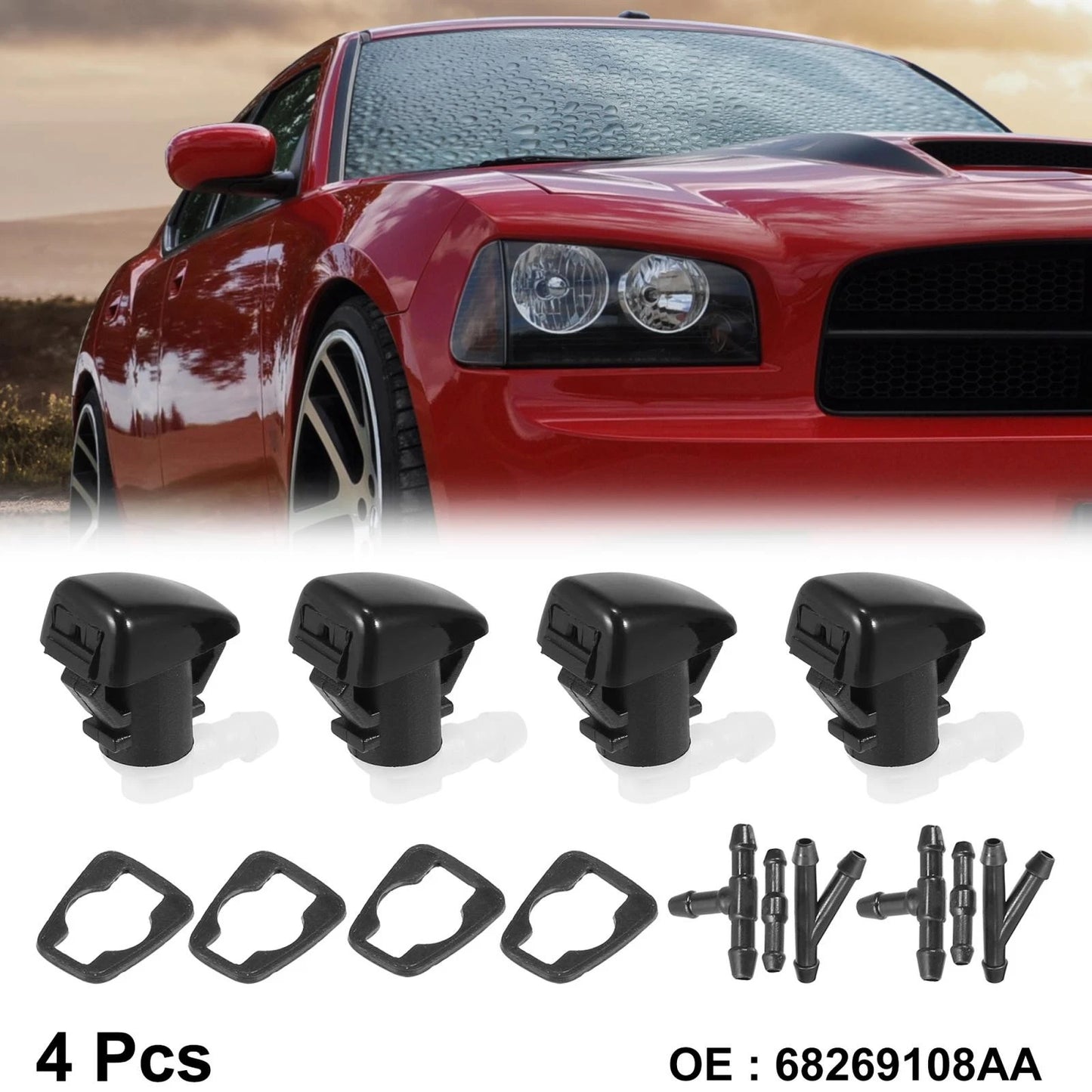 4pcs Front Windshield Washer Nozzle for Dodge Durango with 6 Connectors