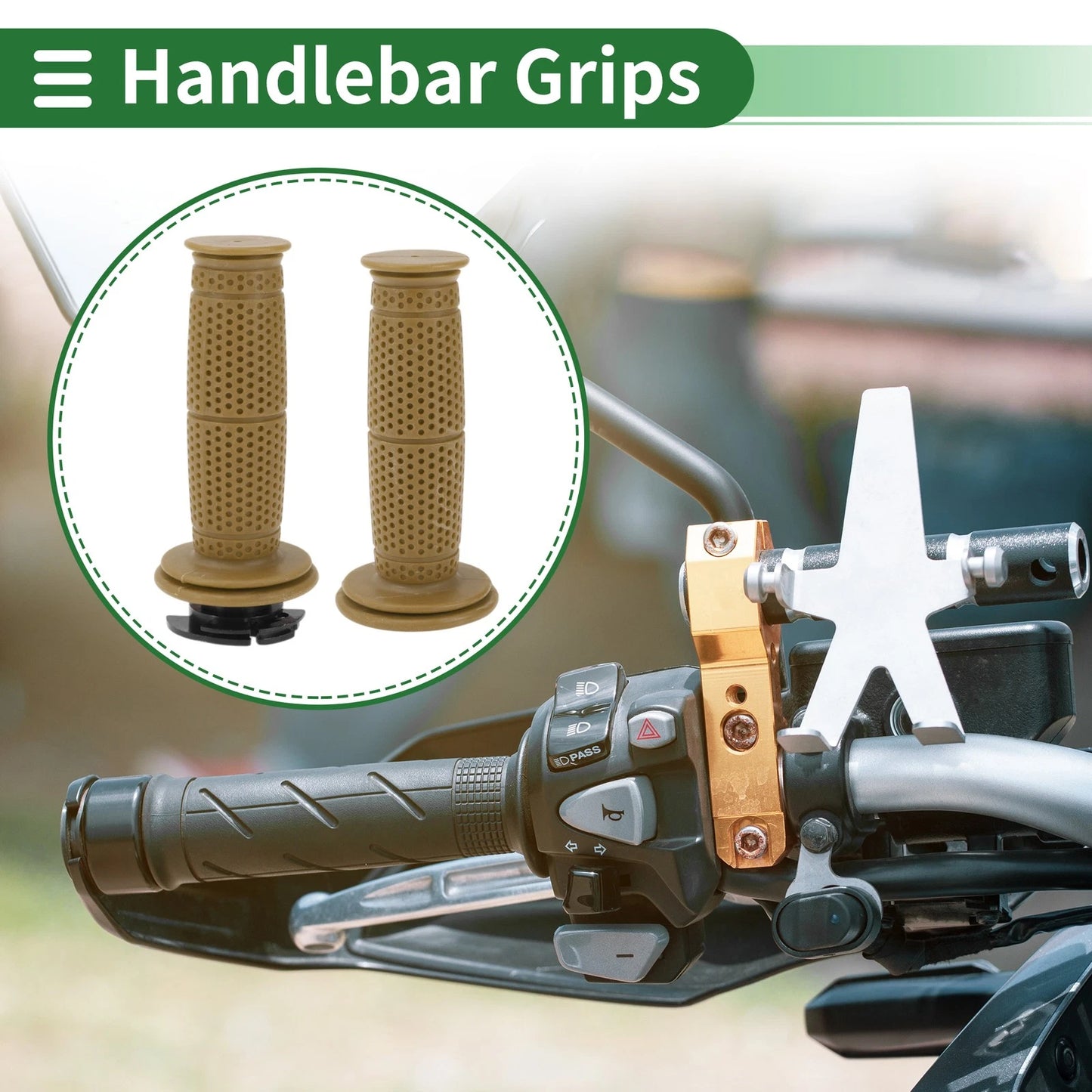 7/8" / 22mm / Hand Grips Cover Kit End Grips TPU Khaki for Motorcycle