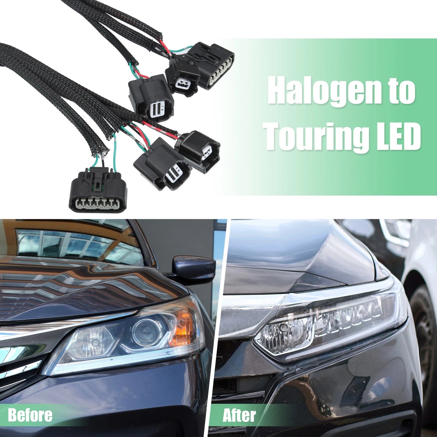 Headlight Adapter Wires for Honda Accord Sedan Halogen to Touring LED (2016-2017)