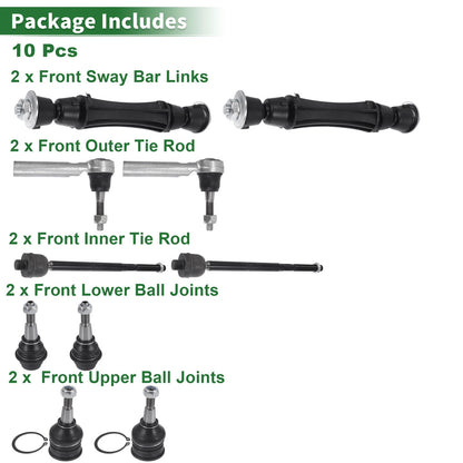 10pcs Front Suspension Kit Tie Rod End Sway Bar Link for Chevrolet Suburban