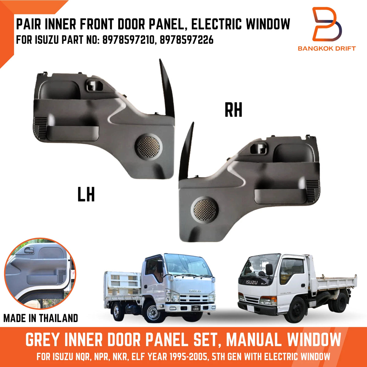 Grey Front Door Trim Panel for Isuzu NPR NKR NQR ELF (1995-2005)