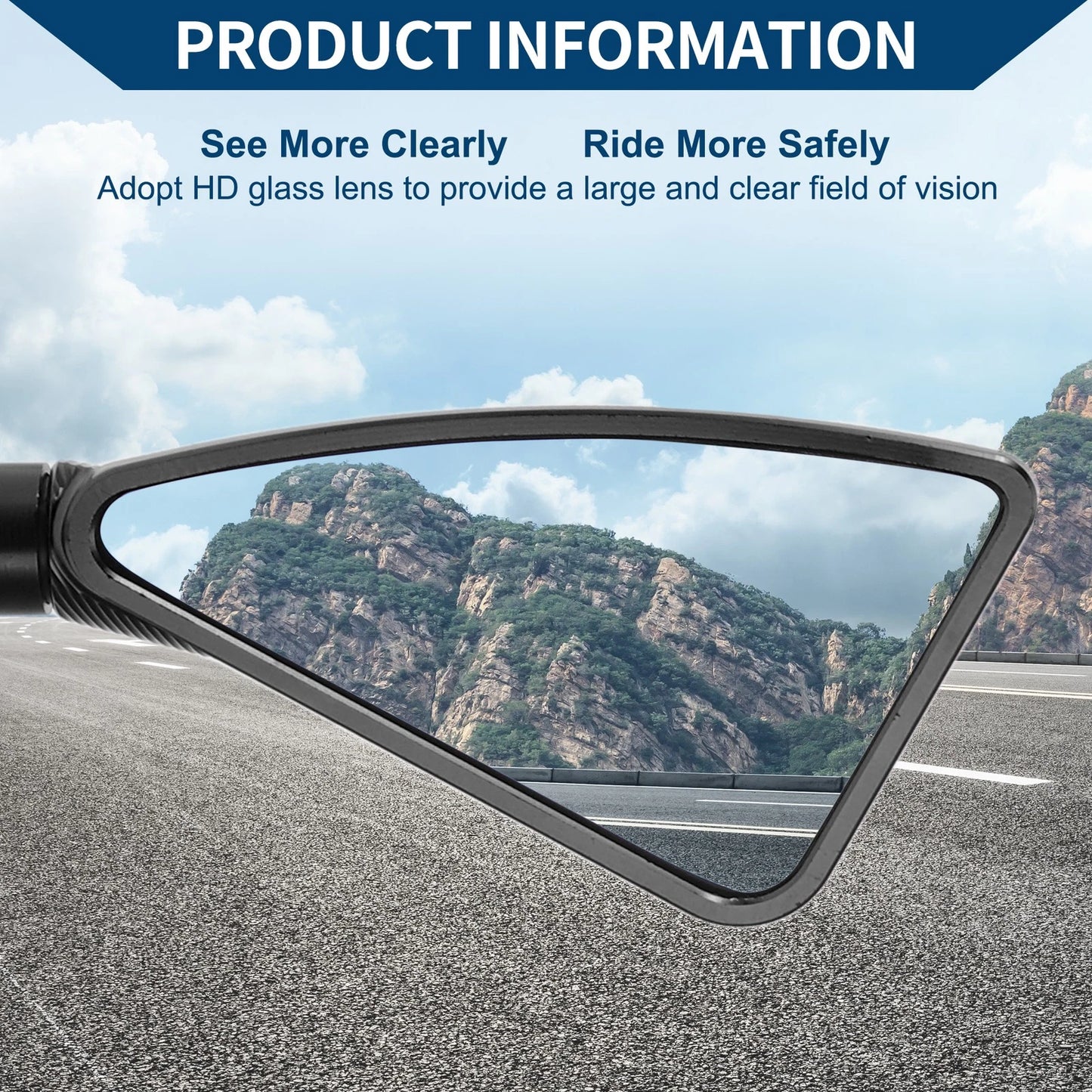 M8/M10 Triangle Rear View Mirrors Black Aluminum Alloy for Motorcycle