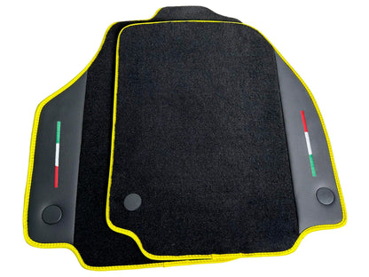 Floor Mats for Ferrari 488 GTB Black Tailored Carpets with Yellow Trim