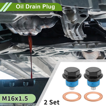 2 x M16x1.5 Copper Oil Drain Plug W/ Gasket for Car Motorcycle Black Blue