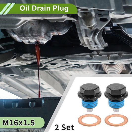 2 x M16x1.5 Copper Oil Drain Plug W/ Gasket for Car Motorcycle Black Blue