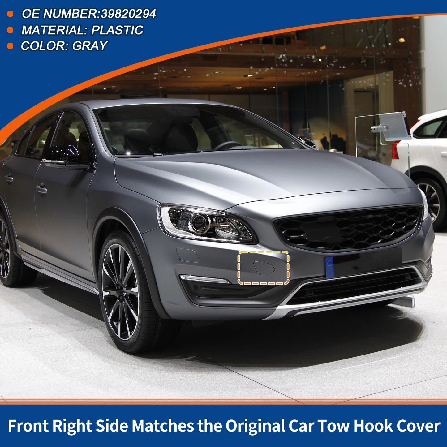 Front Right Tow Hook Cover for Volvo S60 (2014-2016) Gray