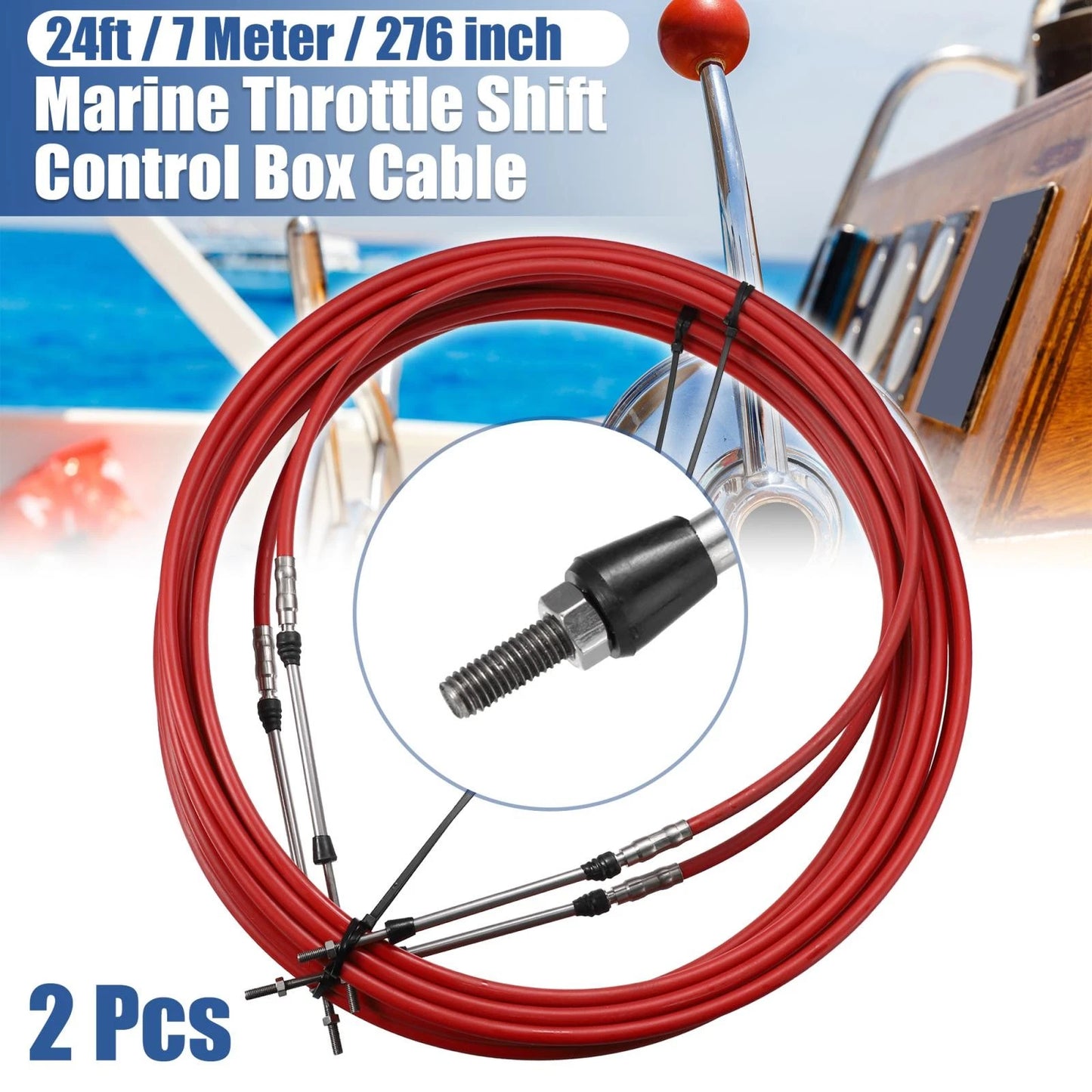 2 x 24ft 276 Inch Marine Type Shift Remote Control Box Cable for Yamaha Red