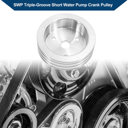 3 x SWP Triple-Groove Short Water Pump Crank Pulley for Chevy SBC Small Block