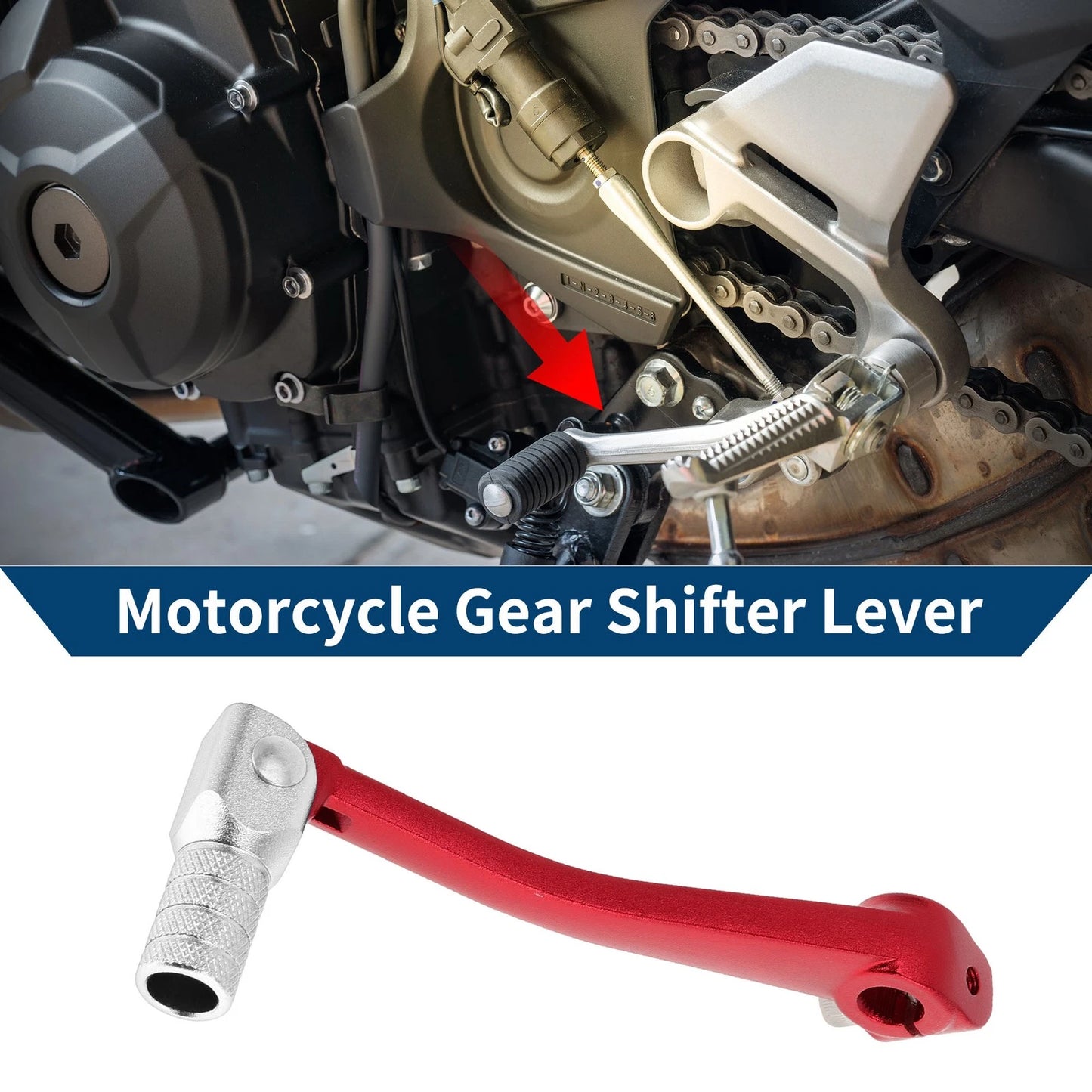 Folding Gear Shifter Lever for Bosuer 125 Red Silver Tone Head