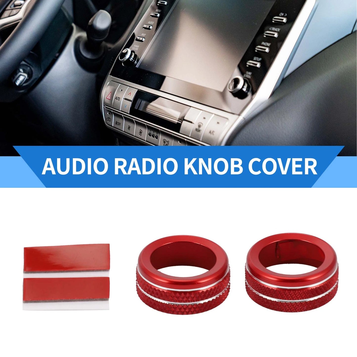 Audio Radio Tune Switch Knob Cover Ring for Toyota Tacoma (2020-2022) 2 x Red