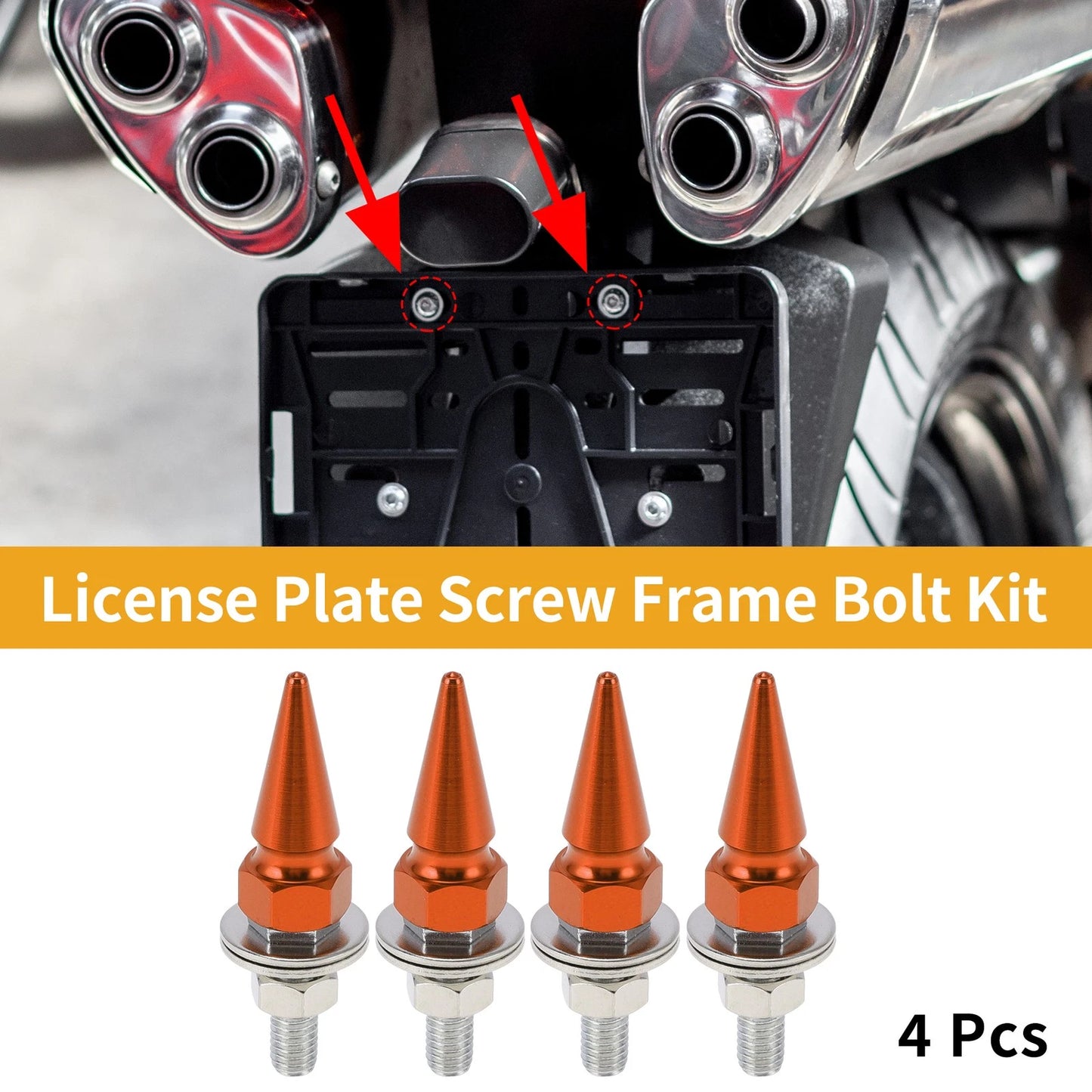 License Plate Screws Cover 54mm Orange 4 Pcs for Universal Motorcycle
