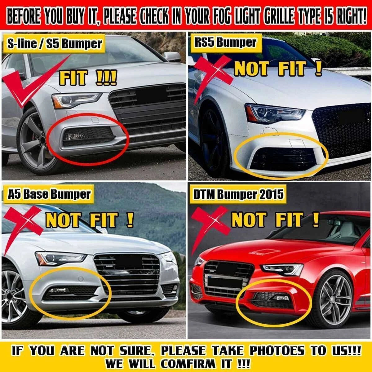 Right Side Fog Light Lamp Grille Cover for AUDI S-Line S5 (2013-2017)