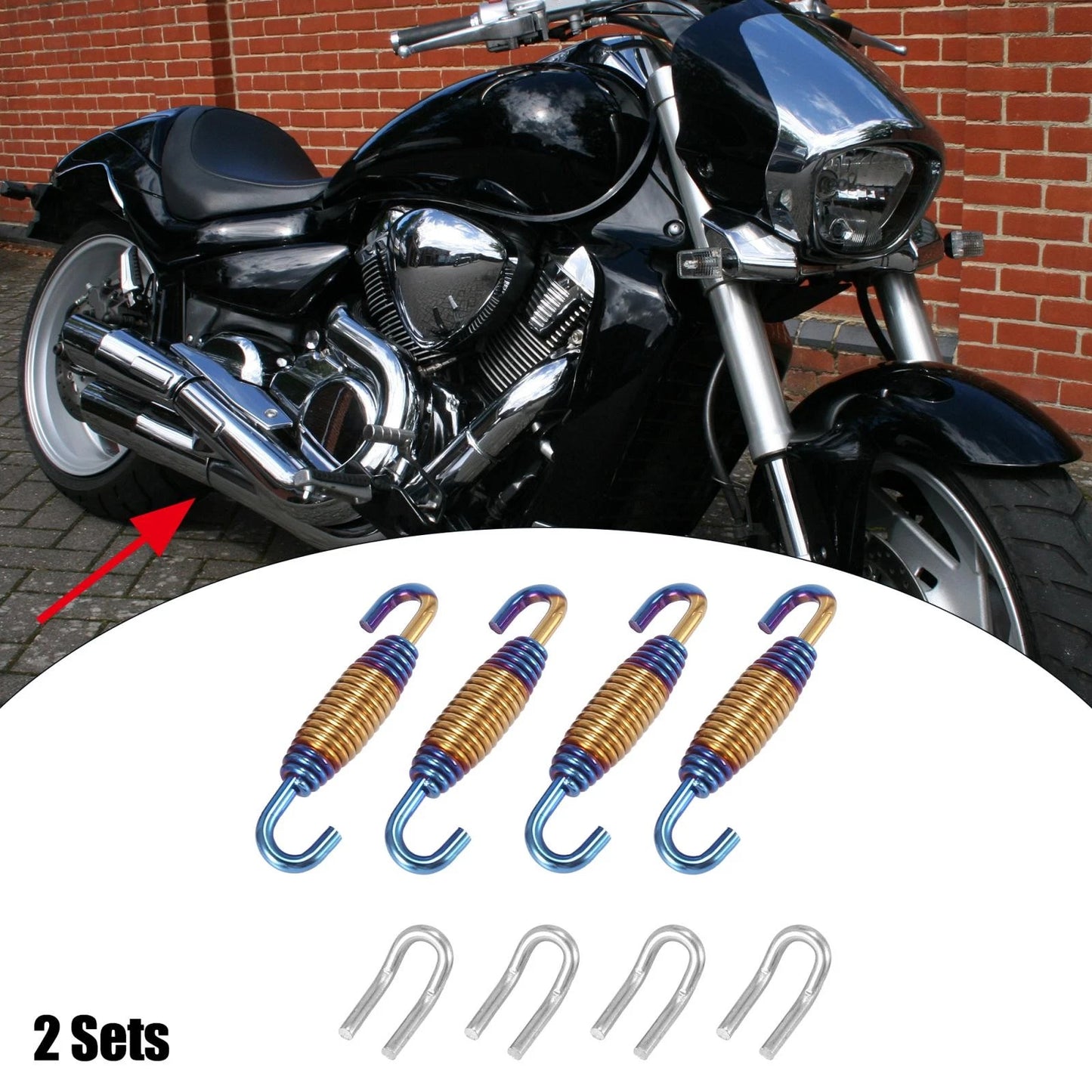 Exhaust Pipe Spring 34mm 1.34in U-Shape Hook Yellow Blue for Motorcycle