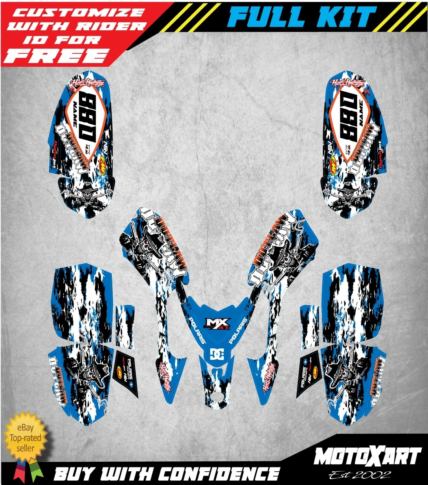 Outlaw Blue Custom Graphics Kit for Polaris Predator 50 ATV (2003-2007)