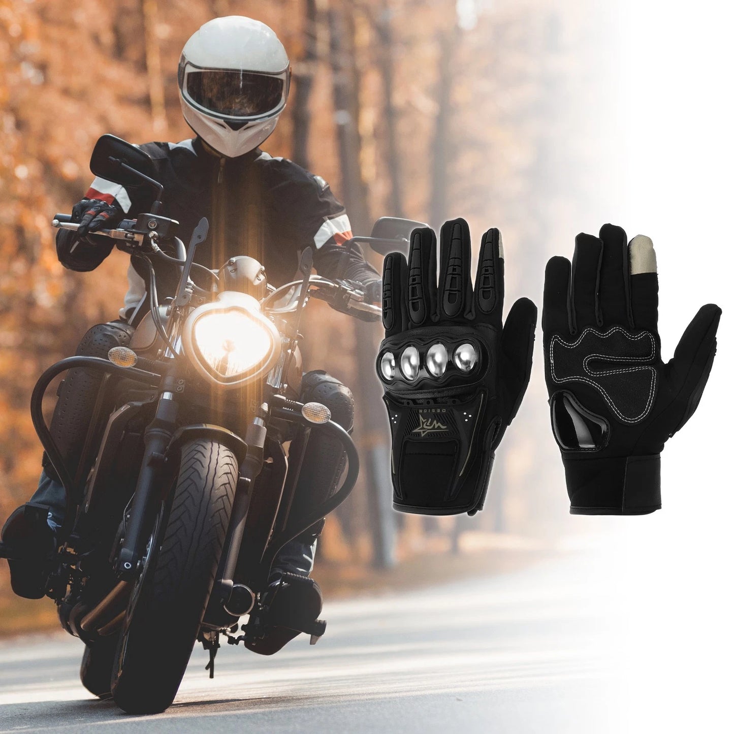 1 Pair Winter Touchscreen Gloves XXL Black Gray Polar Fleece for Motorcycle