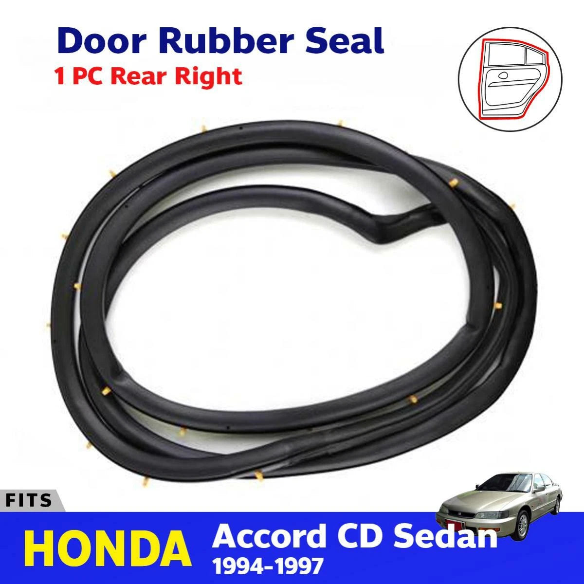 Door Rubber Seal Weatherstrip Rear Right Fits Honda Accord CD 4D Sedan 1994-97