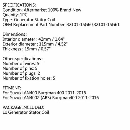 Stator for Suzuki Burgman 400 AN400 AN400Z (2011-2016)