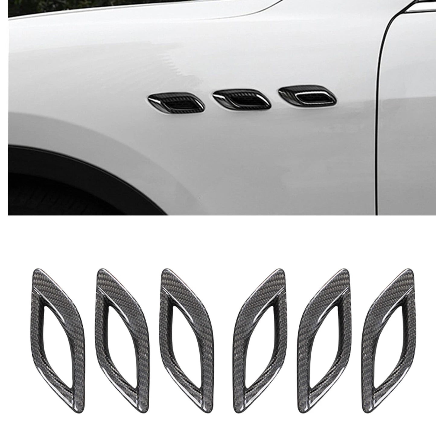 6 x Carbon Fiber Side Fender Air Vent Trims for Maserati Quattroporte (13-21)