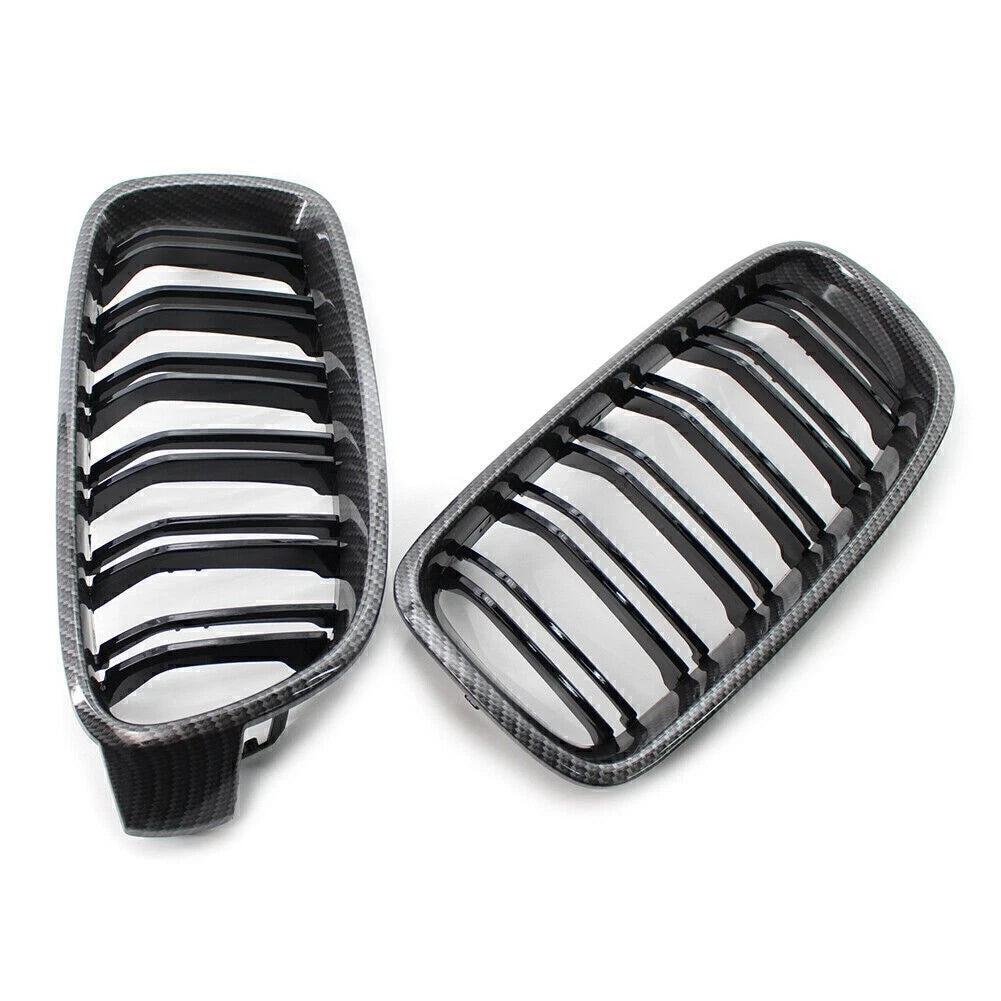 2 x Front Grille Kidney for BMW 3 Series F30 F31 Carbon Fiber Black (2012-2018)