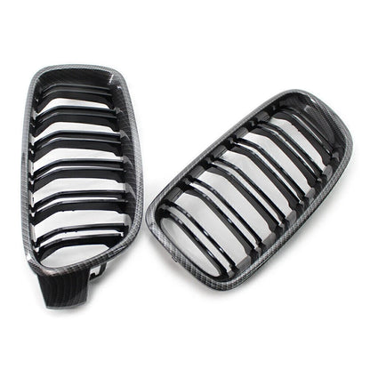 2 x Front Grille Kidney for BMW 3 Series F30 F31 Carbon Fiber Black (2012-2018)