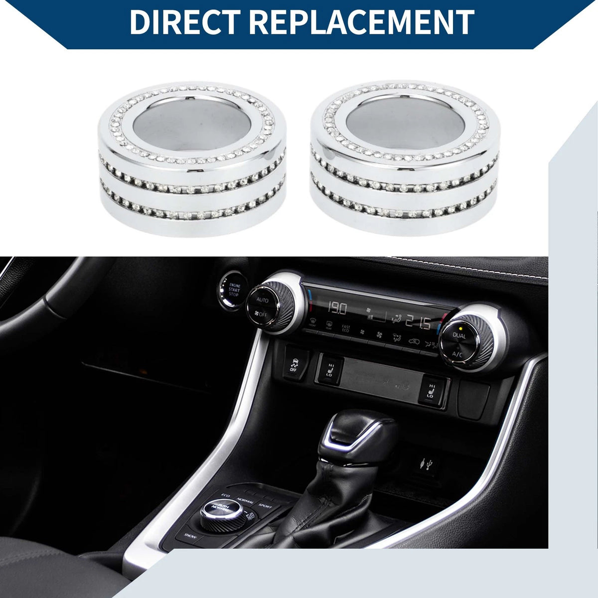 AC Climate Heater Switch Knob Cover Ring for Toyota RAV4 (2020-2023) 2 x Silver