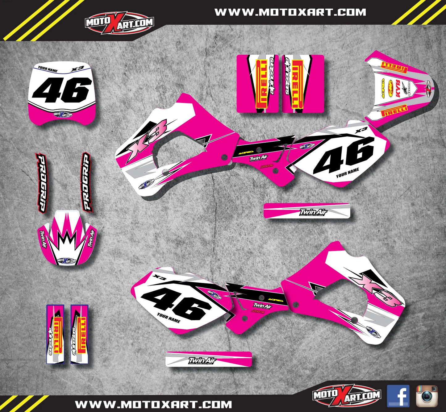 Polini X3 Full Custom Graphic Kit 99-04 - SHOCKWAVE PINK Stickers/Decals