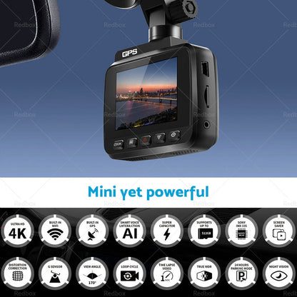 4K UHD 2160P Dash Camera with WiFi & GPS for Car - 170° WDR Night Vision