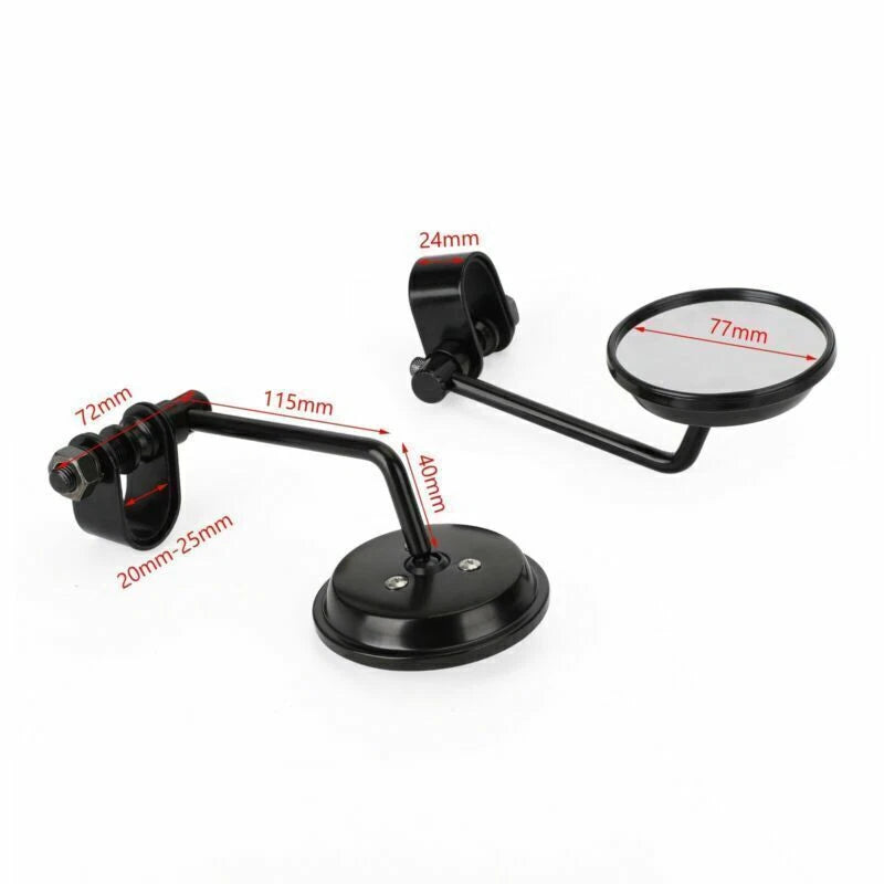 3" Round Motorcycle Mirror with Handlebar Clamp Black for Cafe Racer (2020-2023)