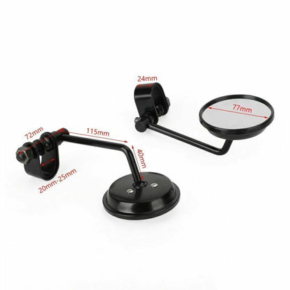 3" Round Motorcycle Mirror with Handlebar Clamp Black for Cafe Racer (2020-2023)