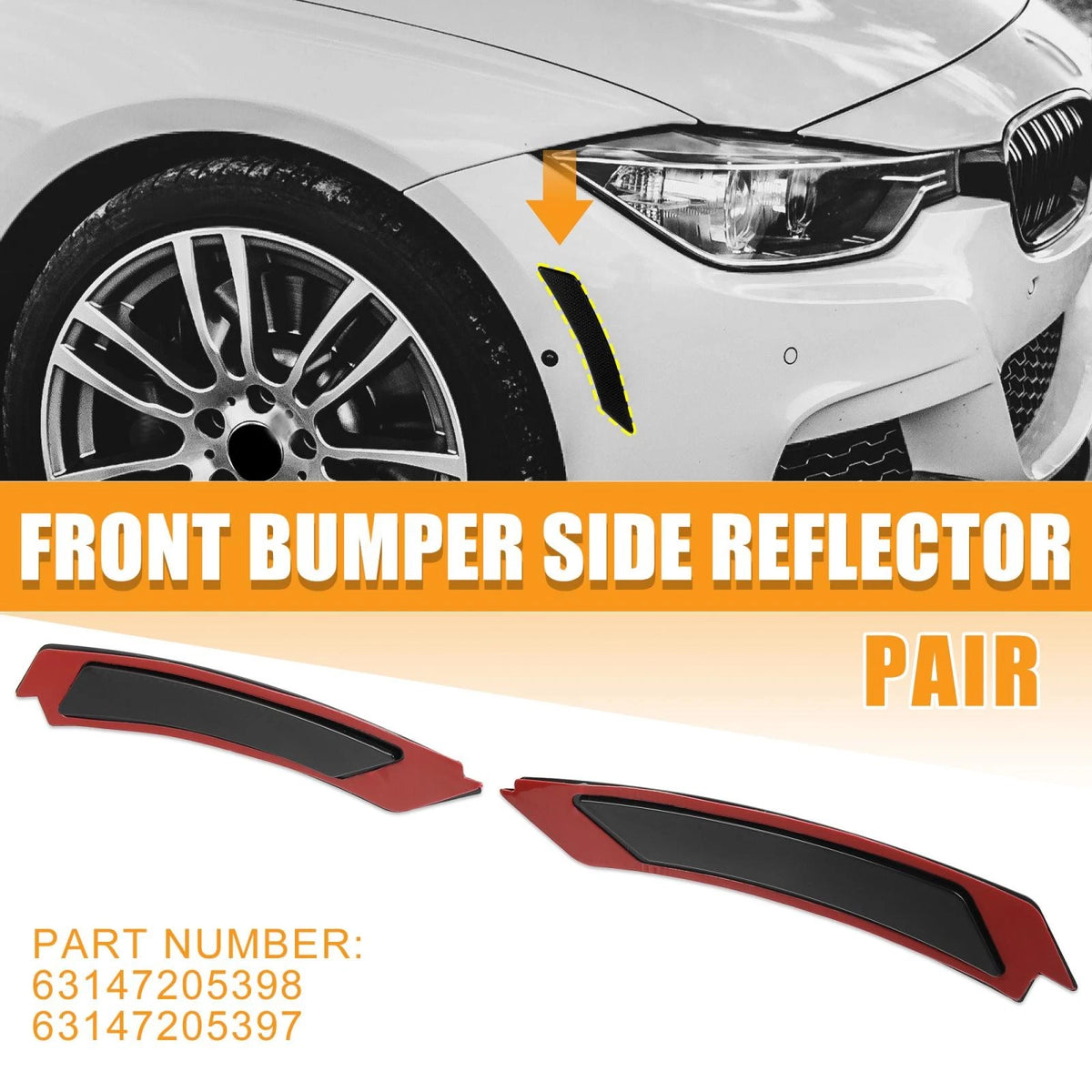 Bumper Reflector 2 x 63147205397 for BMW 3 Series E90 E91 LCI (2009-2011) Black