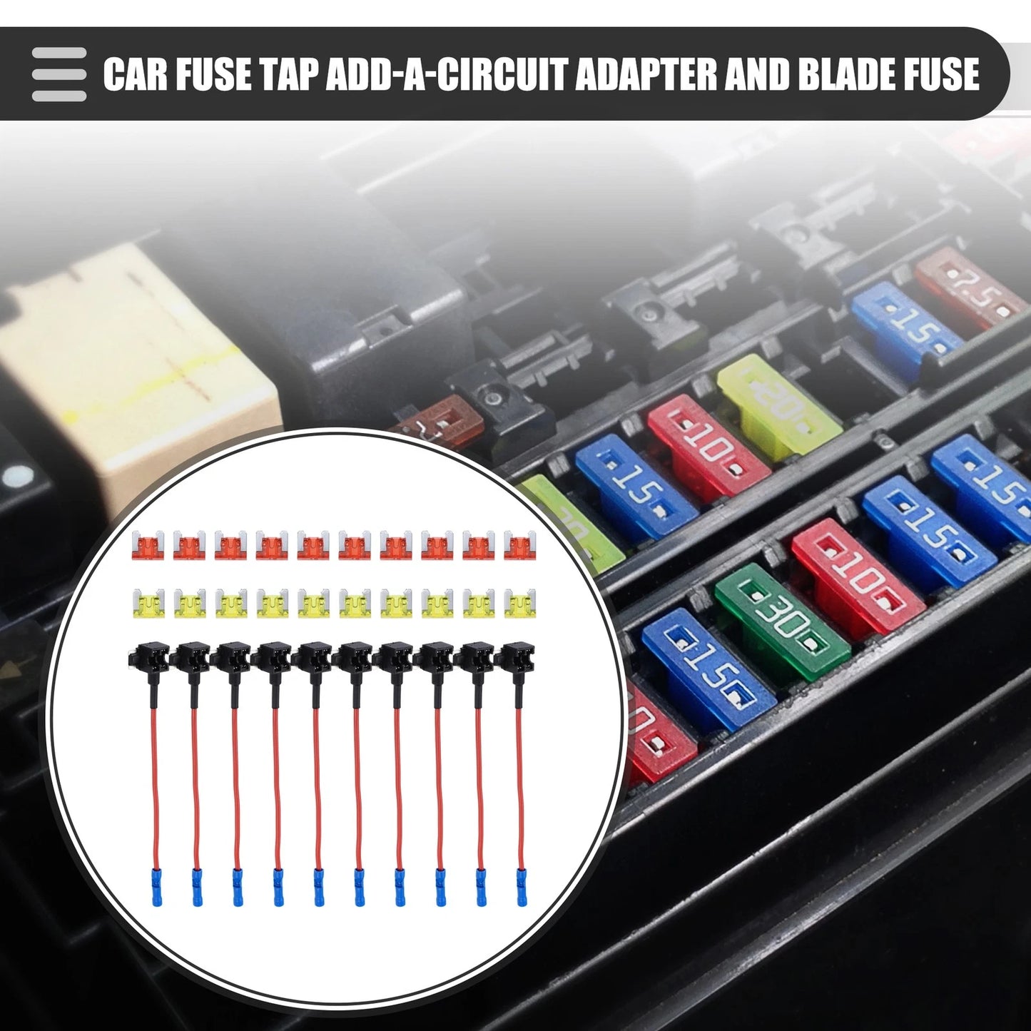 Circuit 12V Low Profile Mini Fuse Tap with 10 x 10A/20A APS Fuses for Car