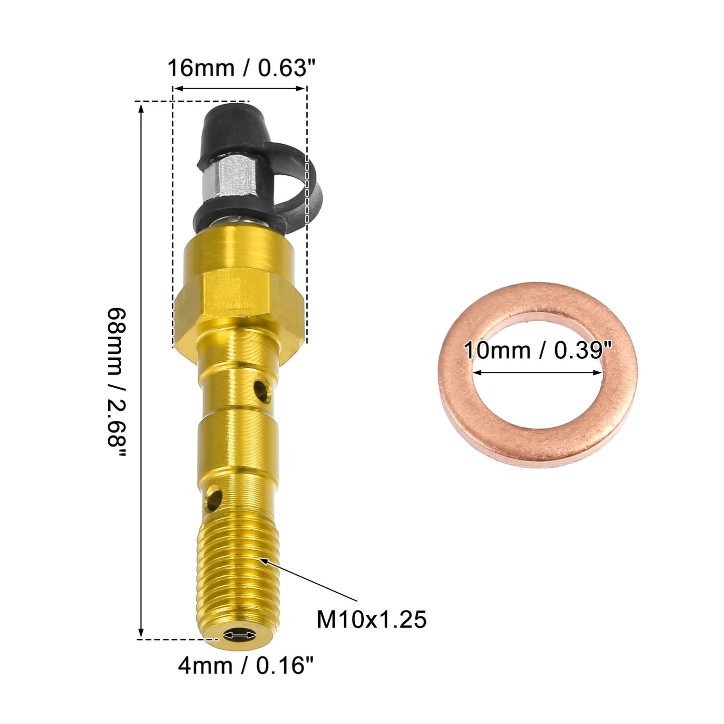 Set M10x1.25 Master Cylinder Bleeder Screw Cap Washer Gold Tone for Motorcycle