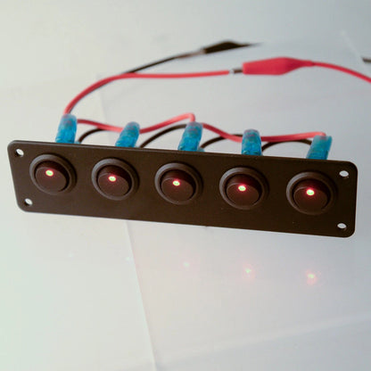 5 Gang Rocker Toggle Switch Panel Red LED for Car Truck RV Boat Dash 12V-24V