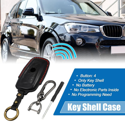 Remote Key Fob Case Cover 4-Button for BMW Faux Leather Black