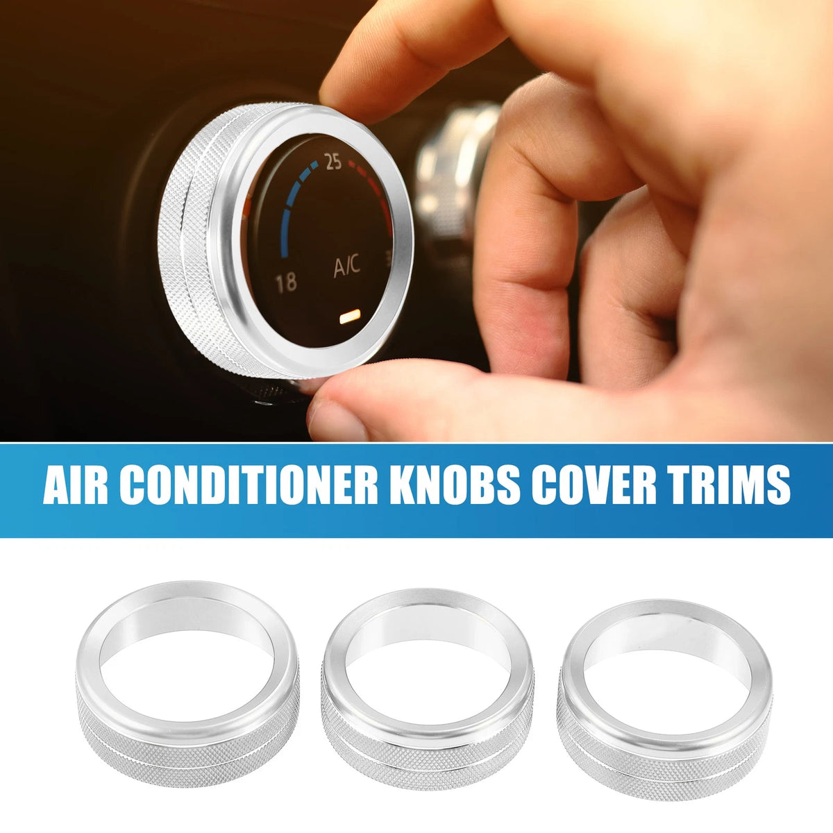 Air Conditioner Knobs  for Jeep Wrangler JL JLU 2018-2022 Silver Tone (3 x)