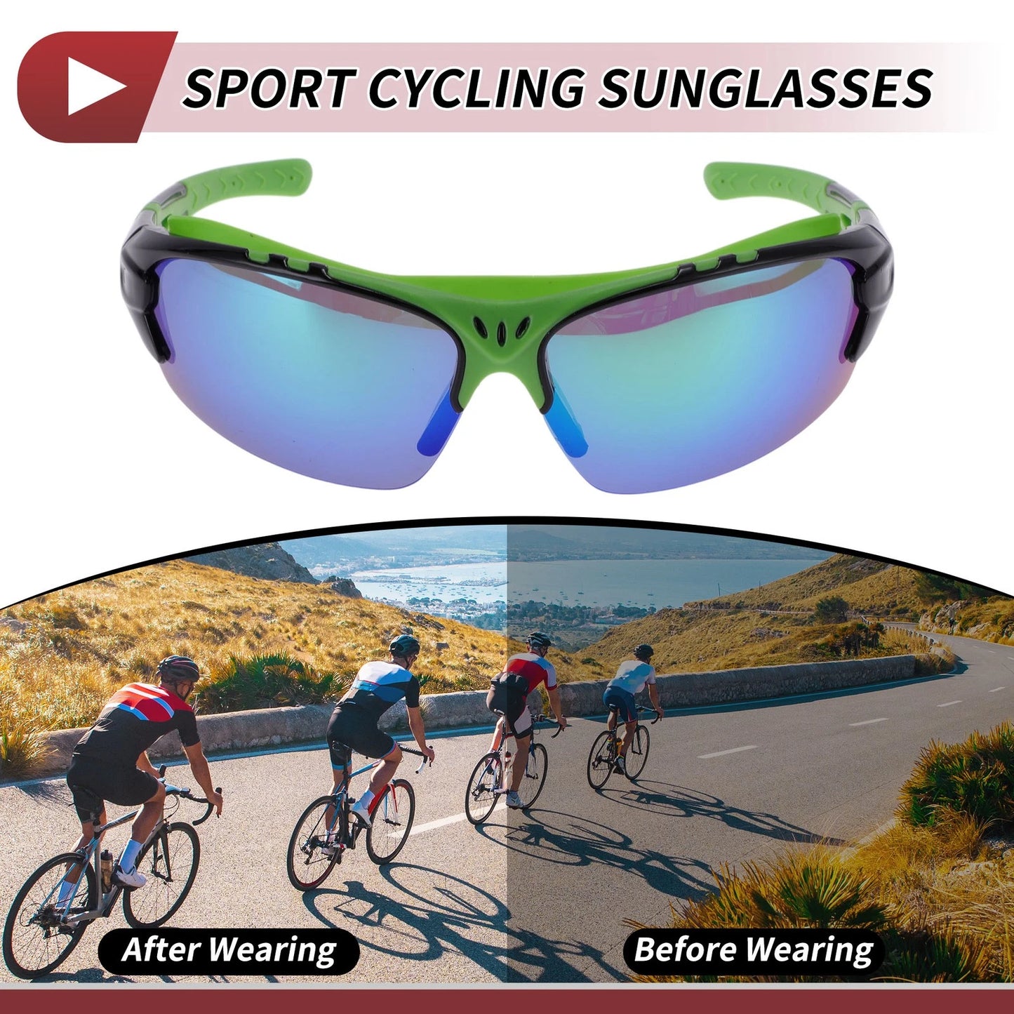 Goggles for Motorcycle Riding Green Lens Black Green Frame PC UV400