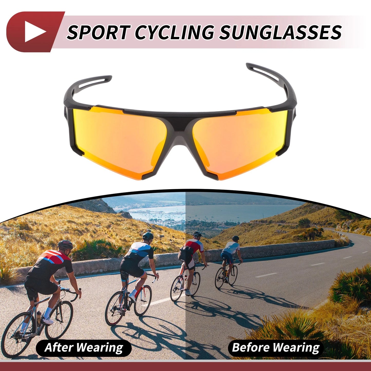 1 Pc Motorcycle Riding Goggles Red Lens Black Frame Tri-acetel Cellulose for Motorcycle