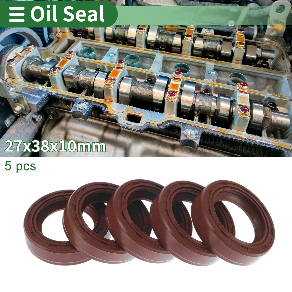Oil Seal 27x38x10mm FKM Rubber Brown 5 Pcs for Make Model