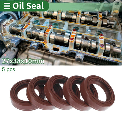 Oil Seal 27x38x10mm FKM Rubber Brown 5 Pcs for Make Model