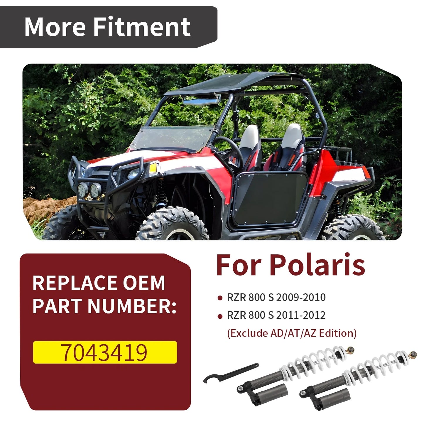 2 x Air Rear Shocks w/ Adjustable Tool for Polaris RZR 800 S (2009–2014)
