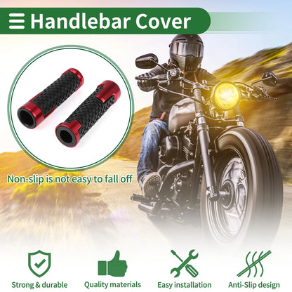 Hand Grips Cover Kit 7/8" Aluminum Alloy Rubber Red for Motorcycle