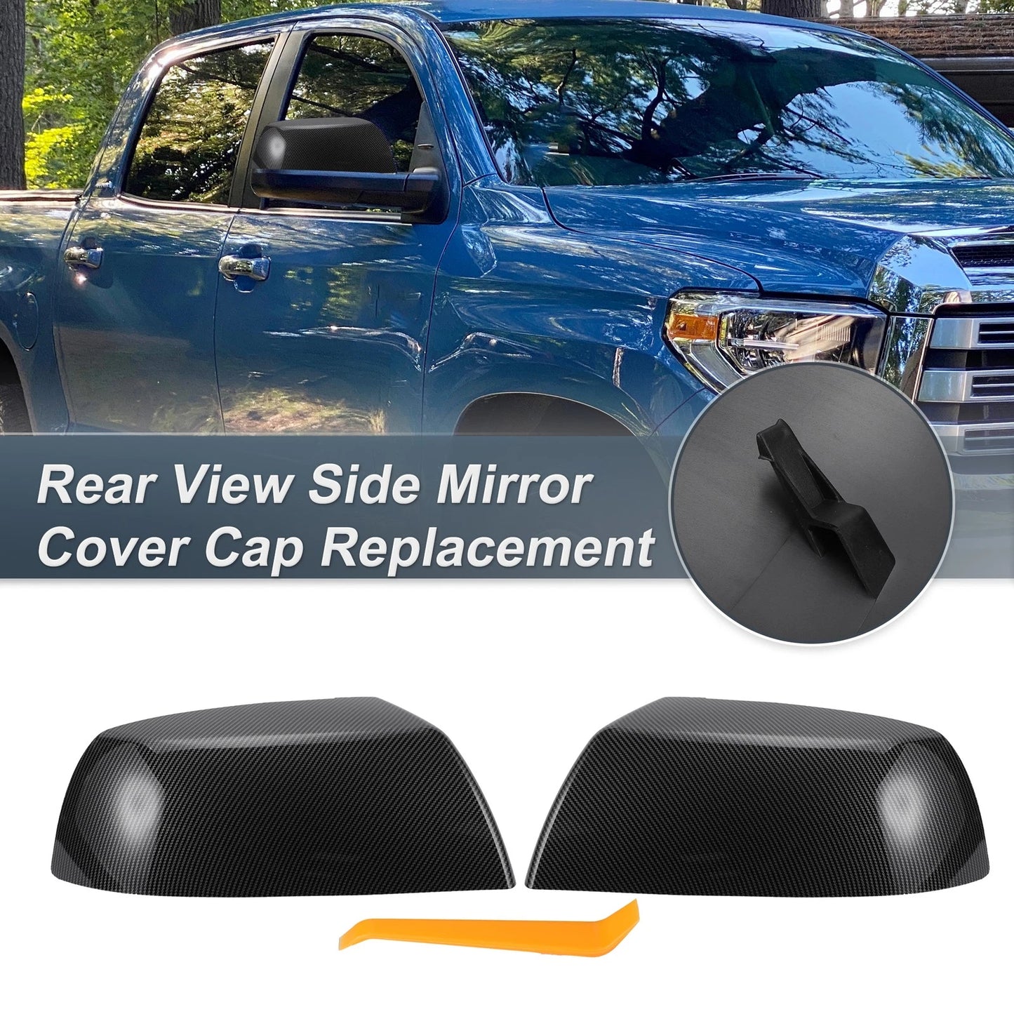 Rearview Mirror Cover Cap Black Carbon Fiber for Toyota Tundra Sequoia