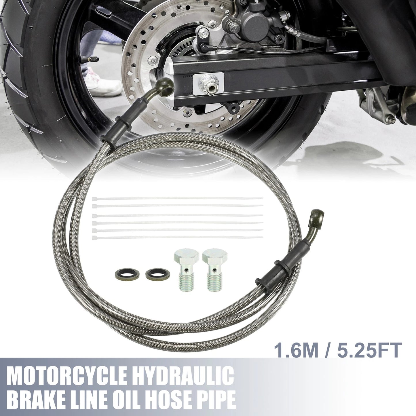 1 Set 1.6m 5.25ft Motorcycle Hydraulic Brake Line Hose with Screws