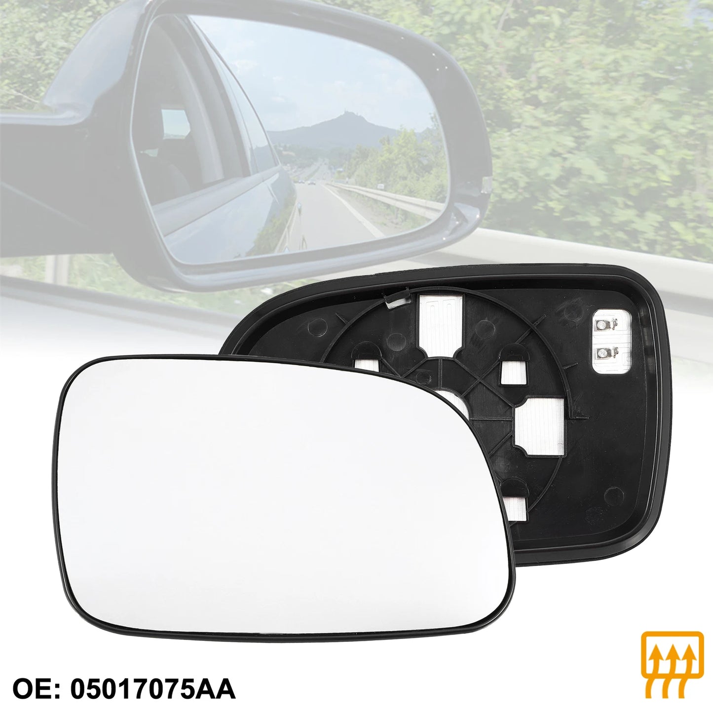 Heated Right Side Rearview Mirror Glass with Backing Plate for Jeep